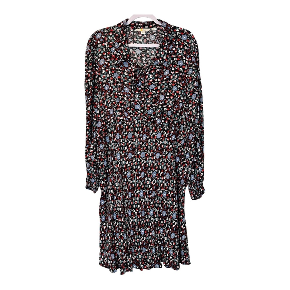 Boden Size-US 20/22R Women's Dress‎ Floral Black Long Sleeve Tie Neck